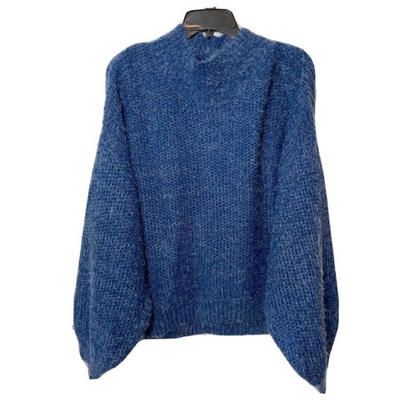Bishop + Young Womens Pullover Crochet Long Sleeve Sweater Blue S Turtle Neck - Picture 1 of 5
